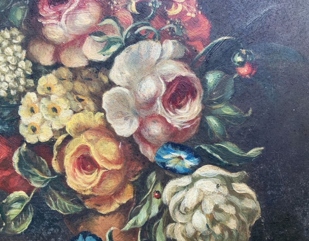 Beautiful Late 19th-Century Dutch Antique Still Life Tulips & Roses Oil Painting View VII