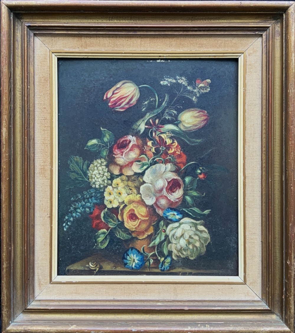 Beautiful Late 19th-Century Dutch Antique Still Life Tulips & Roses Oil Painting View XII