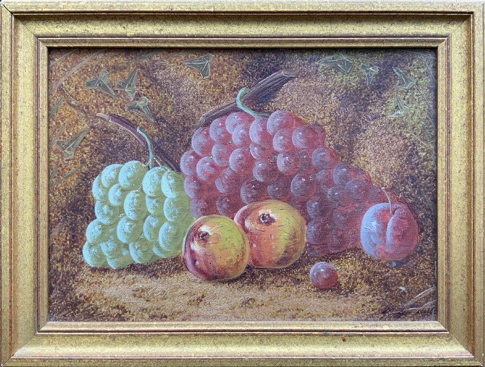 Antique Fruit Still Life Oil Painting Early 20th-Century Grapes & Apples