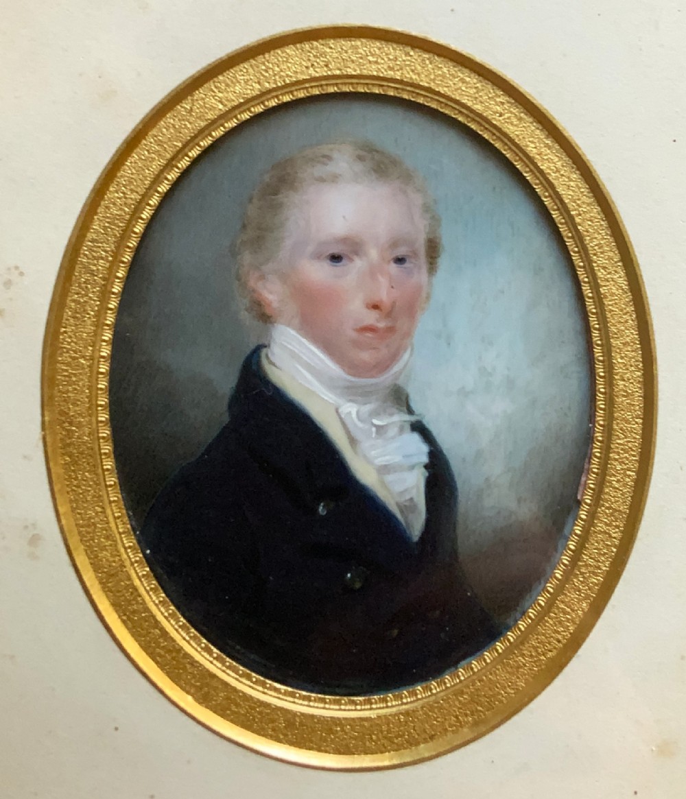 Miniature Georgian Portrait Painting Oval Watercolour 18th-Century Period