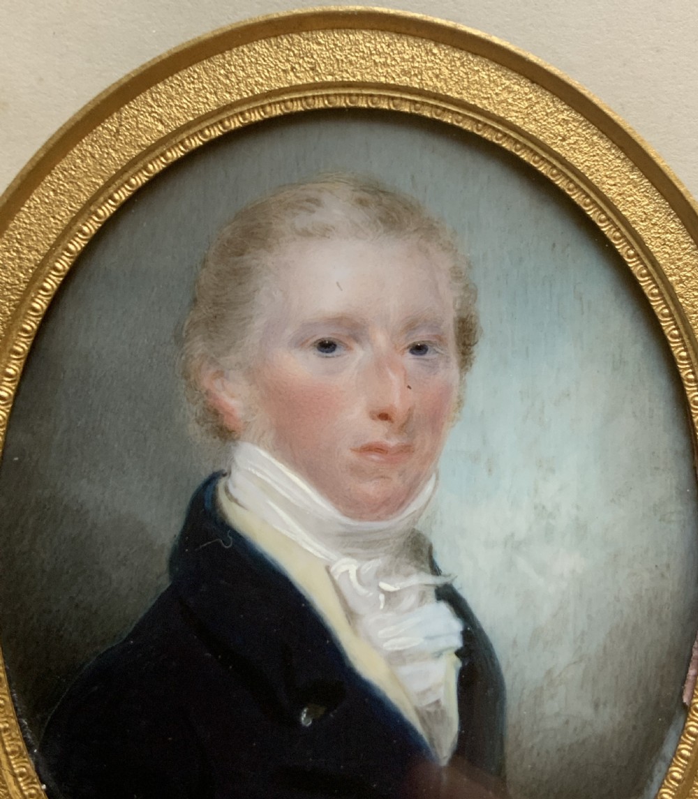 Miniature Georgian Portrait Painting Oval Watercolour 18th-Century Period View IV