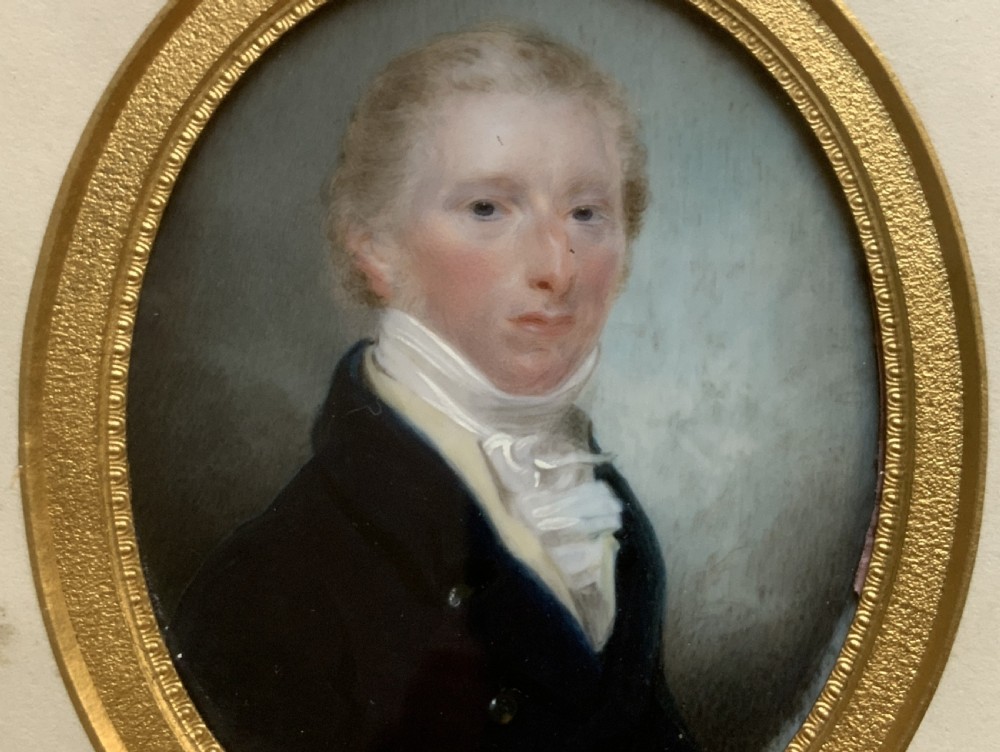 Miniature Georgian Portrait Painting Oval Watercolour 18th-Century Period View VI