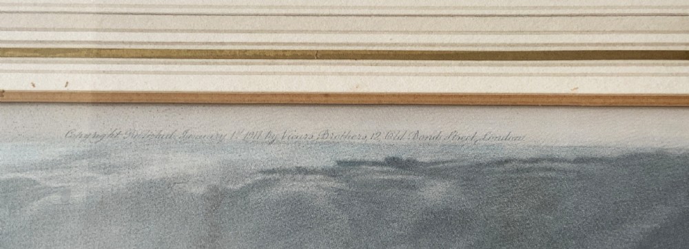 Framed early 20th-century coloured mezzotint print depicting a profile portrait of a lady in a white dress with a blue sash, signed in pencil by Sydney Wilson. View VIII