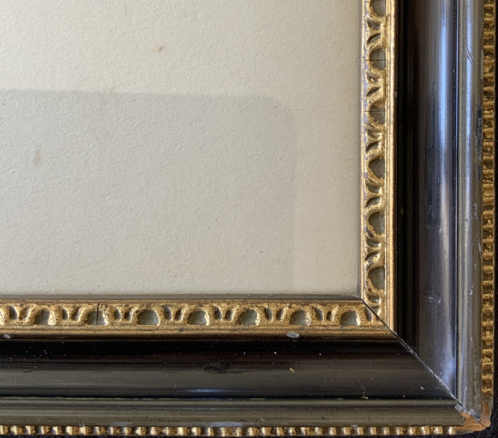 Framed early 20th-century coloured mezzotint print depicting a profile portrait of a lady in a white dress with a blue sash, signed in pencil by Sydney Wilson. View X
