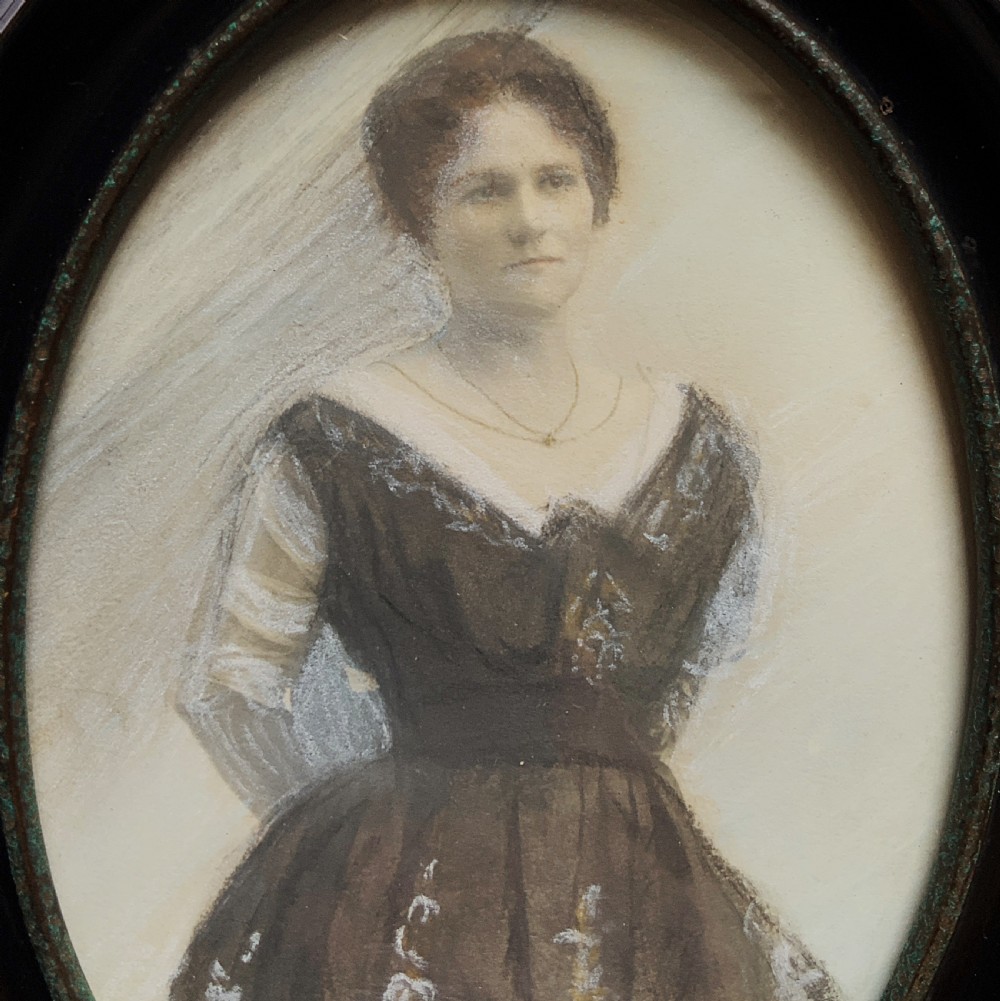 Miniature Victorian Portrait Painting Oval Watercolour & Pastel x2 Paintings! View III