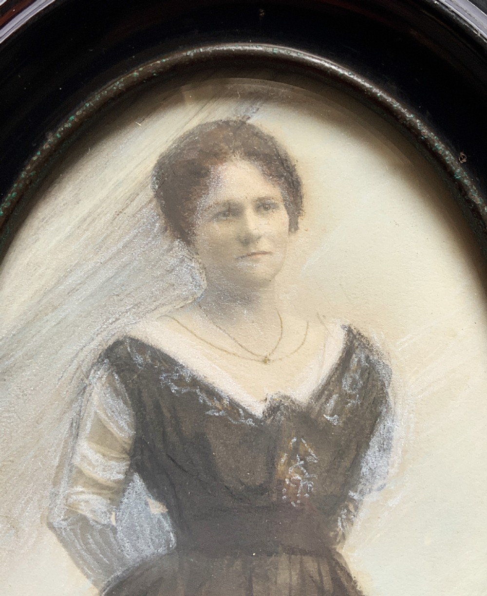 Miniature Victorian Portrait Painting Oval Watercolour & Pastel x2 Paintings! View IV