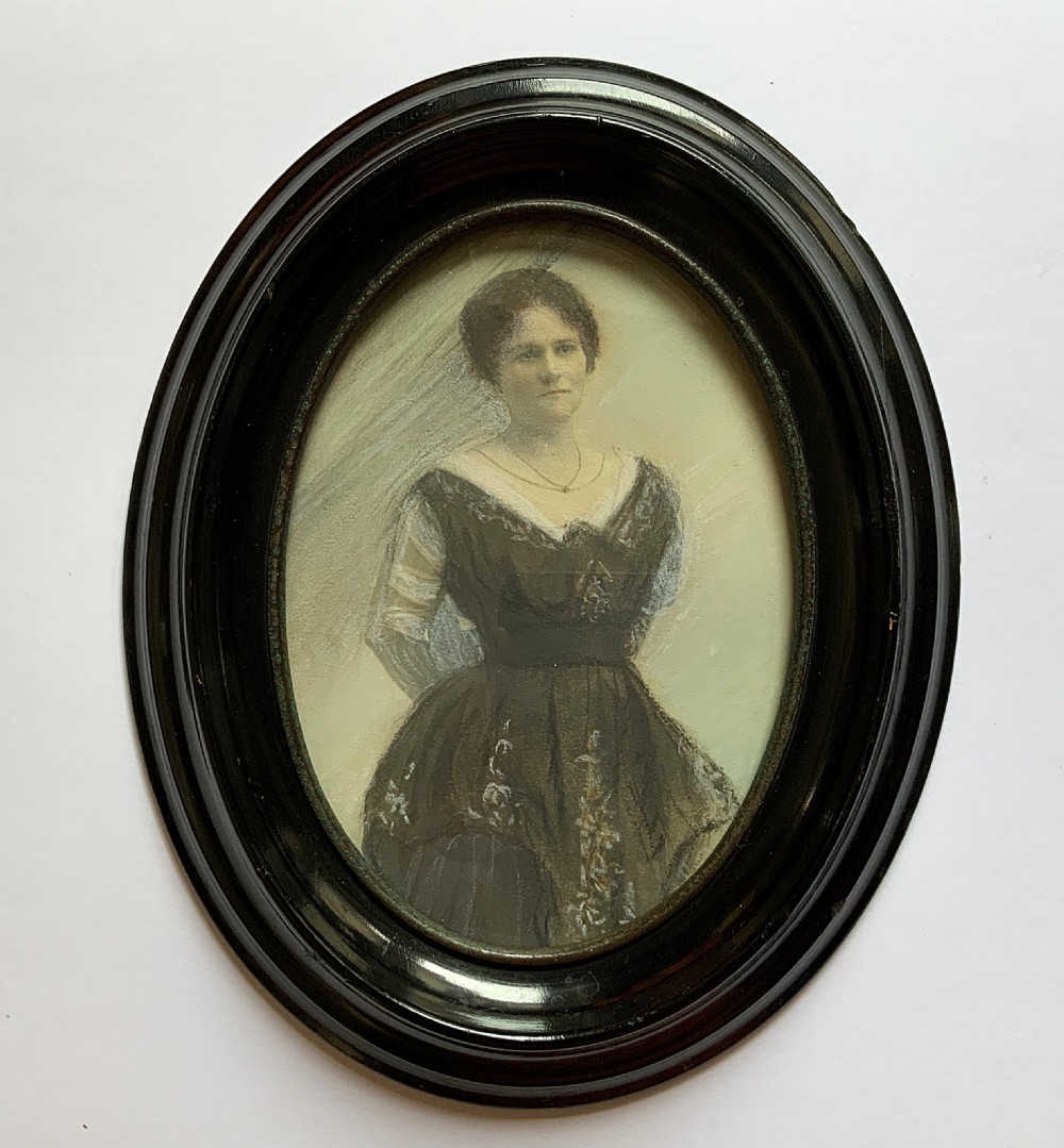 Miniature Victorian Portrait Painting Oval Watercolour & Pastel x2 Paintings! View IX