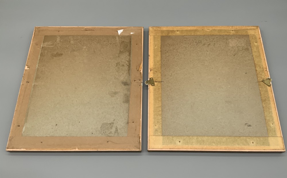 Pair of 19th-century pencil portrait drawings depicting children in gilded frames with reddish-brown mounts. View VII