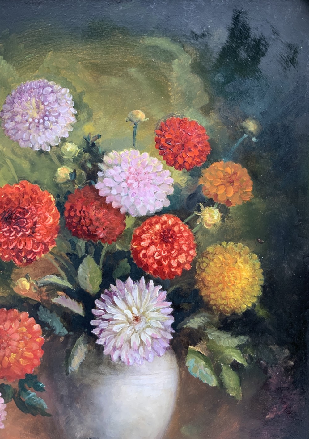 Large Superb Still Life of Dahlias Oil Painting by James Hardaker (1901-1991) View IX
