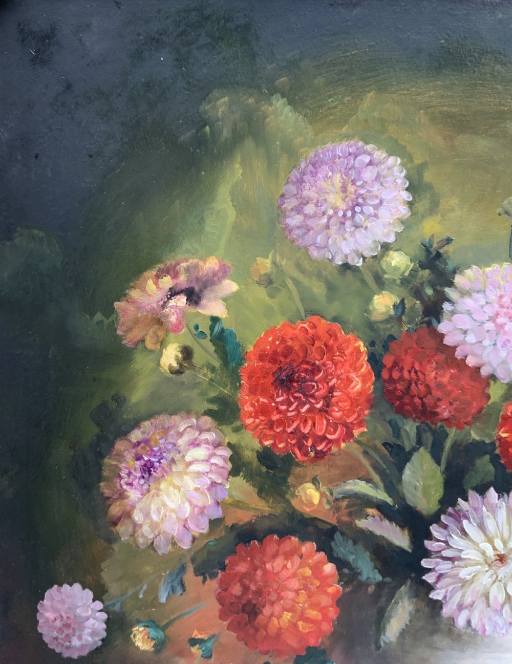 Large Superb Still Life of Dahlias Oil Painting by James Hardaker (1901-1991) View X