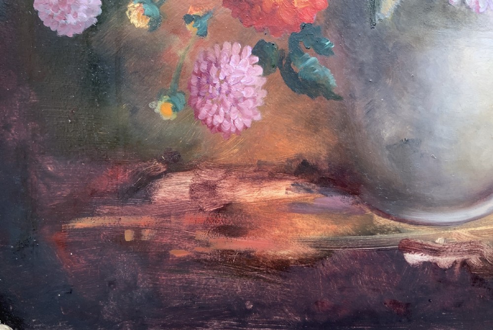 Large Superb Still Life of Dahlias Oil Painting by James Hardaker (1901-1991) View XII