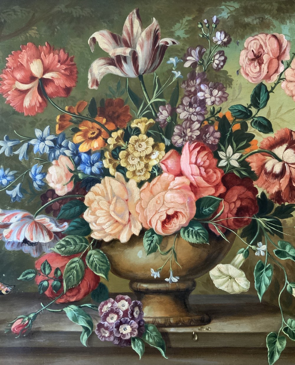 Antique Still Life Oil Painting Flowers & Butterfly By Henry Farmer (1868-1934) View VI