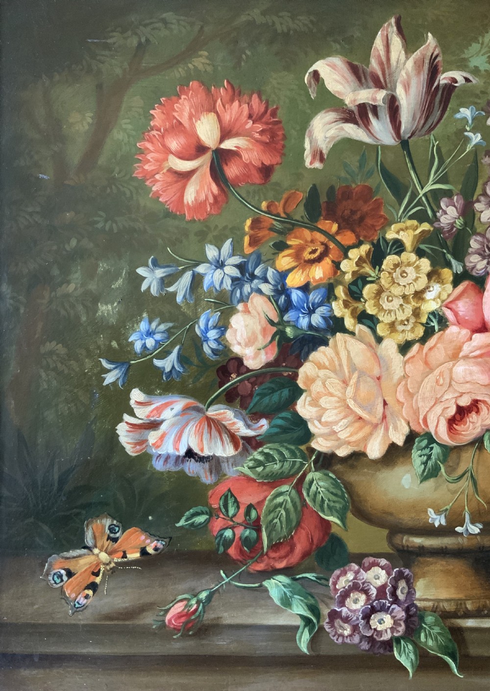 Antique Still Life Oil Painting Flowers & Butterfly By Henry Farmer (1868-1934) View VII