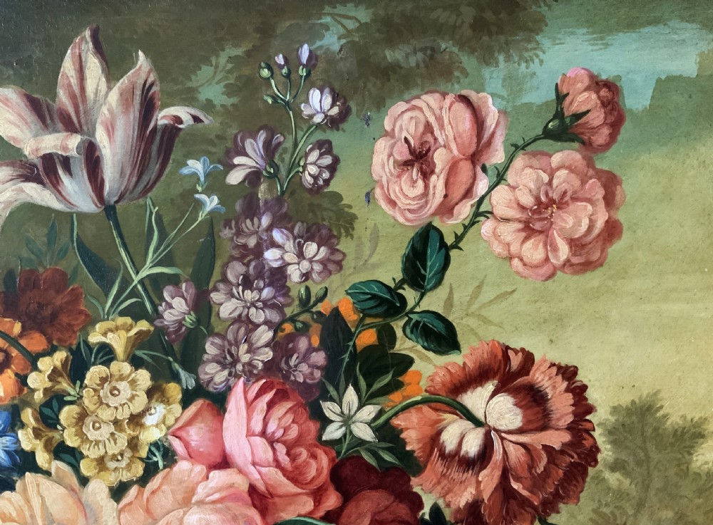 Antique Still Life Oil Painting Flowers & Butterfly By Henry Farmer (1868-1934) View IX