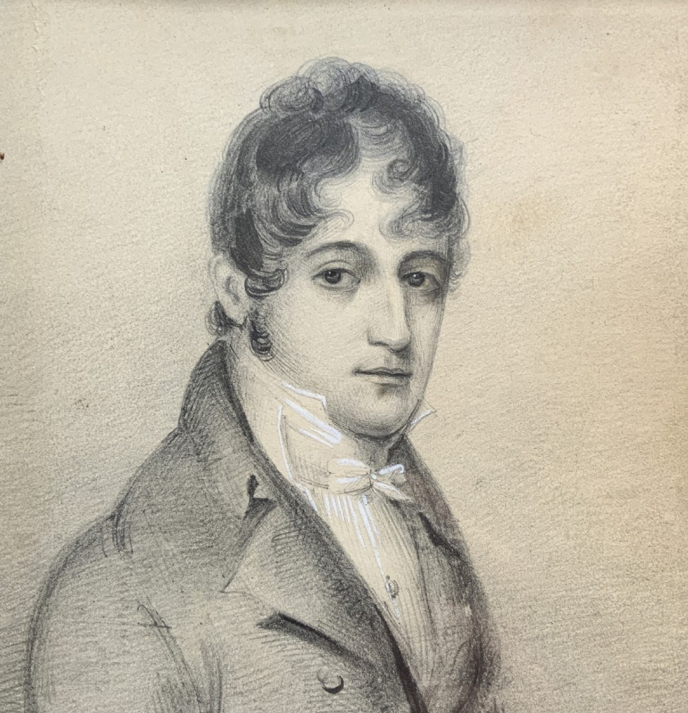 Miniature Georgian Portrait Painting Pencil & Gouache Drawing c. 1810 View V