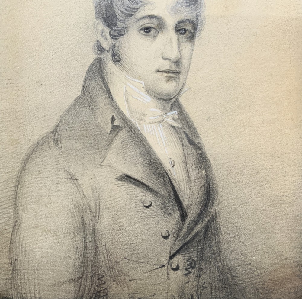 Miniature Georgian Portrait Painting Pencil & Gouache Drawing c. 1810 View VII