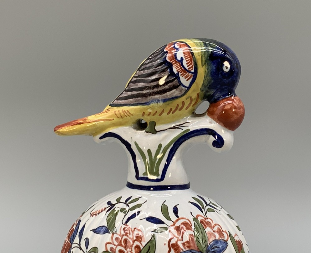 Huge c. 1900 Dutch Delft Polychrome Parrot Vase Chinoiserie Ribbed Vases View XI