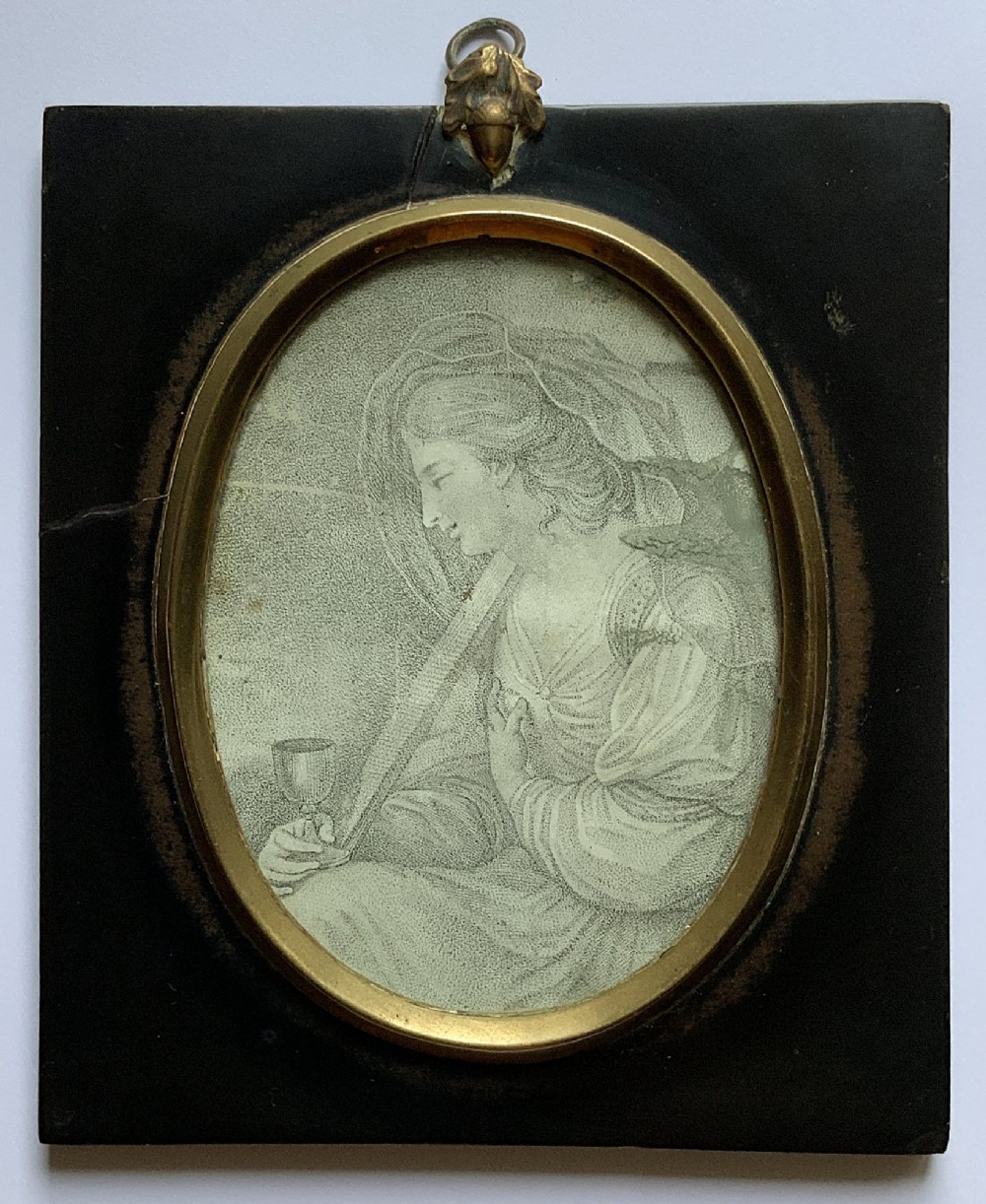 Georgian Miniature Pen and Ink Portrait Drawing - 18th Century Ebony Frame 1of3