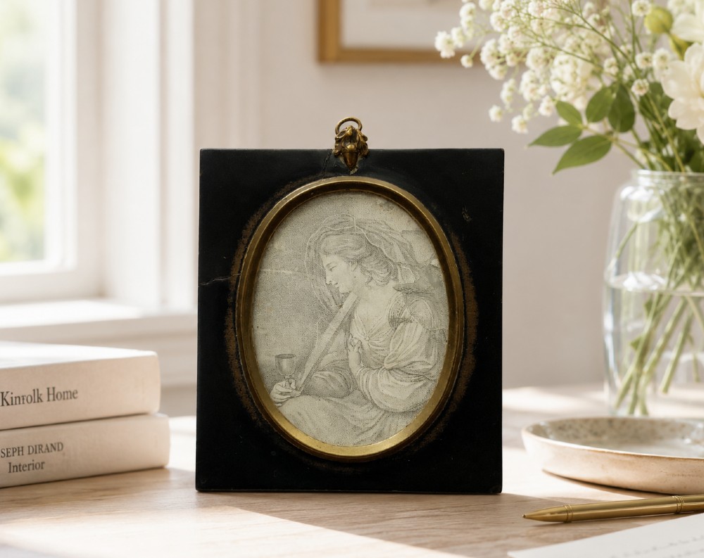 Georgian Miniature Pen and Ink Portrait Drawing - 18th Century Ebony Frame 1of3 View II