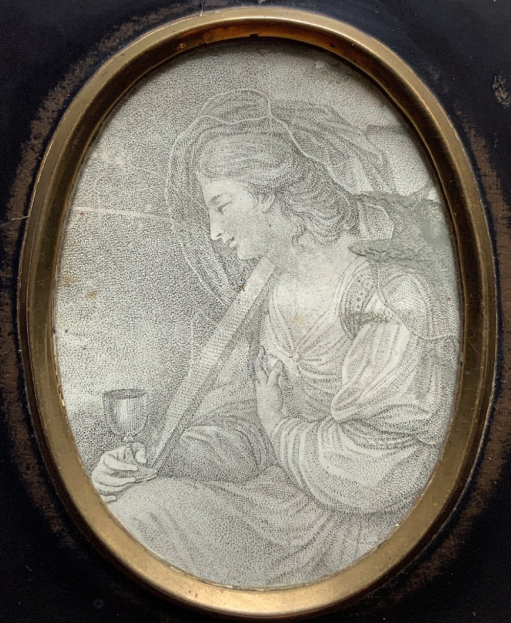 Georgian Miniature Pen and Ink Portrait Drawing - 18th Century Ebony Frame 1of3 View III