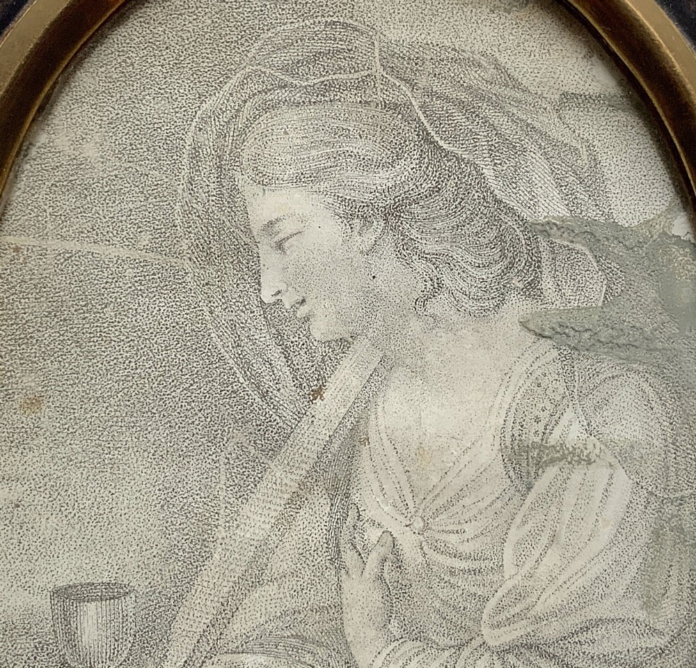 Georgian Miniature Pen and Ink Portrait Drawing - 18th Century Ebony Frame 1of3 View IV