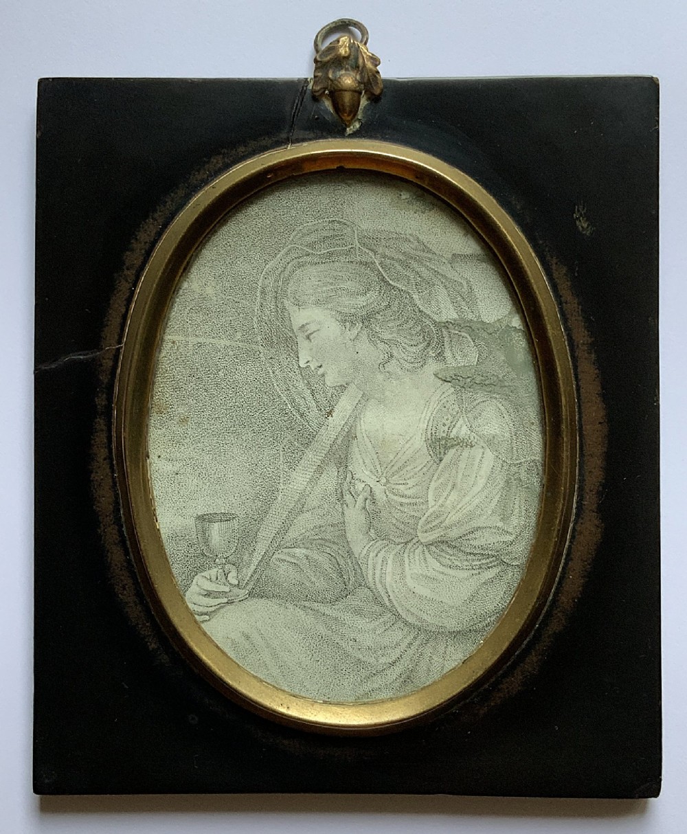 Georgian Miniature Pen and Ink Portrait Drawing - 18th Century Ebony Frame 1of3 View VI
