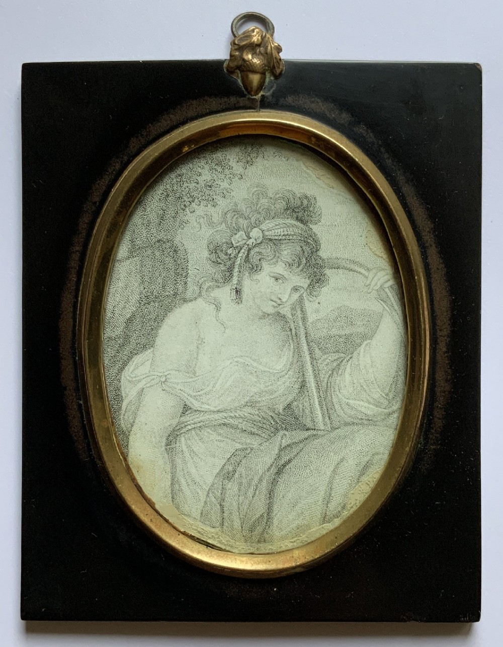 Georgian Miniature Pen and Ink Portrait Drawing - 18th Century Ebony Frame 2of3