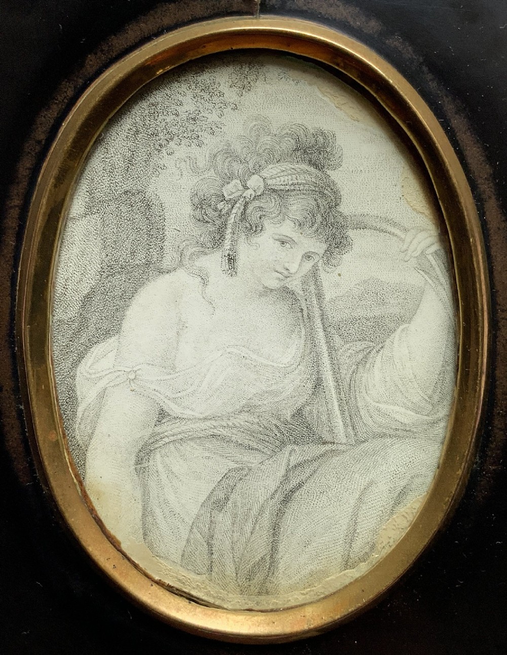 Georgian Miniature Pen and Ink Portrait Drawing - 18th Century Ebony Frame 2of3 View III