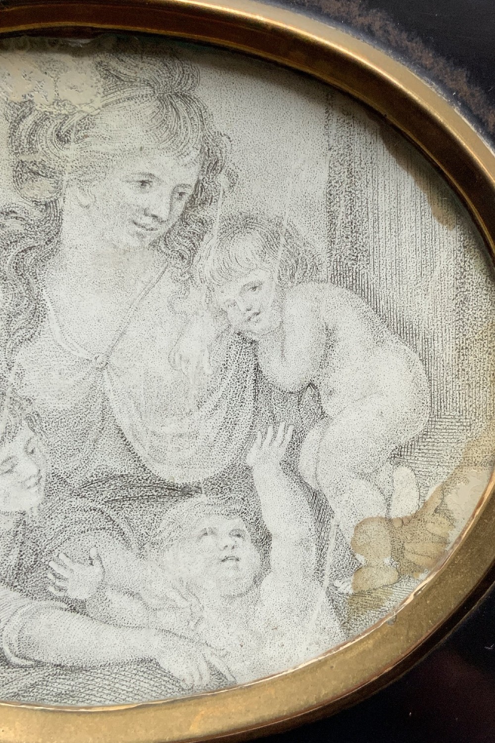 18th Century Georgian Miniature Pen and Ink Quartet Portrait Drawing Ebony Frame View VI