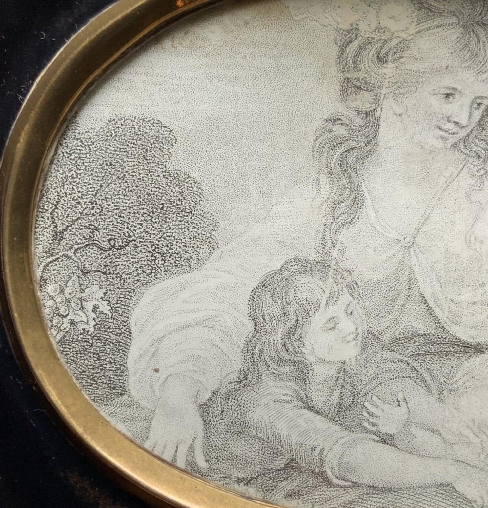 18th Century Georgian Miniature Pen and Ink Quartet Portrait Drawing Ebony Frame View VII