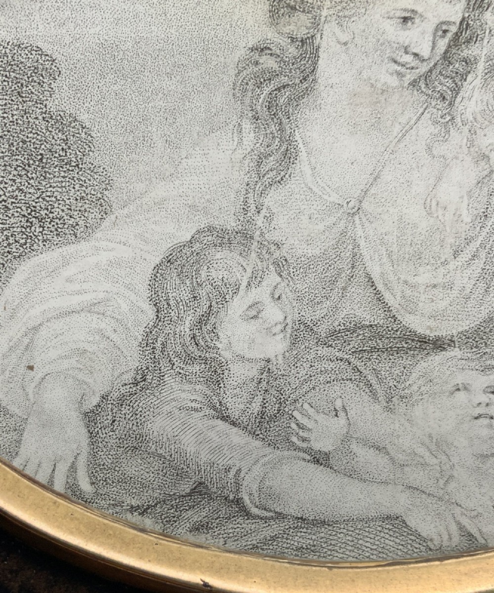 18th Century Georgian Miniature Pen and Ink Quartet Portrait Drawing Ebony Frame View VIII