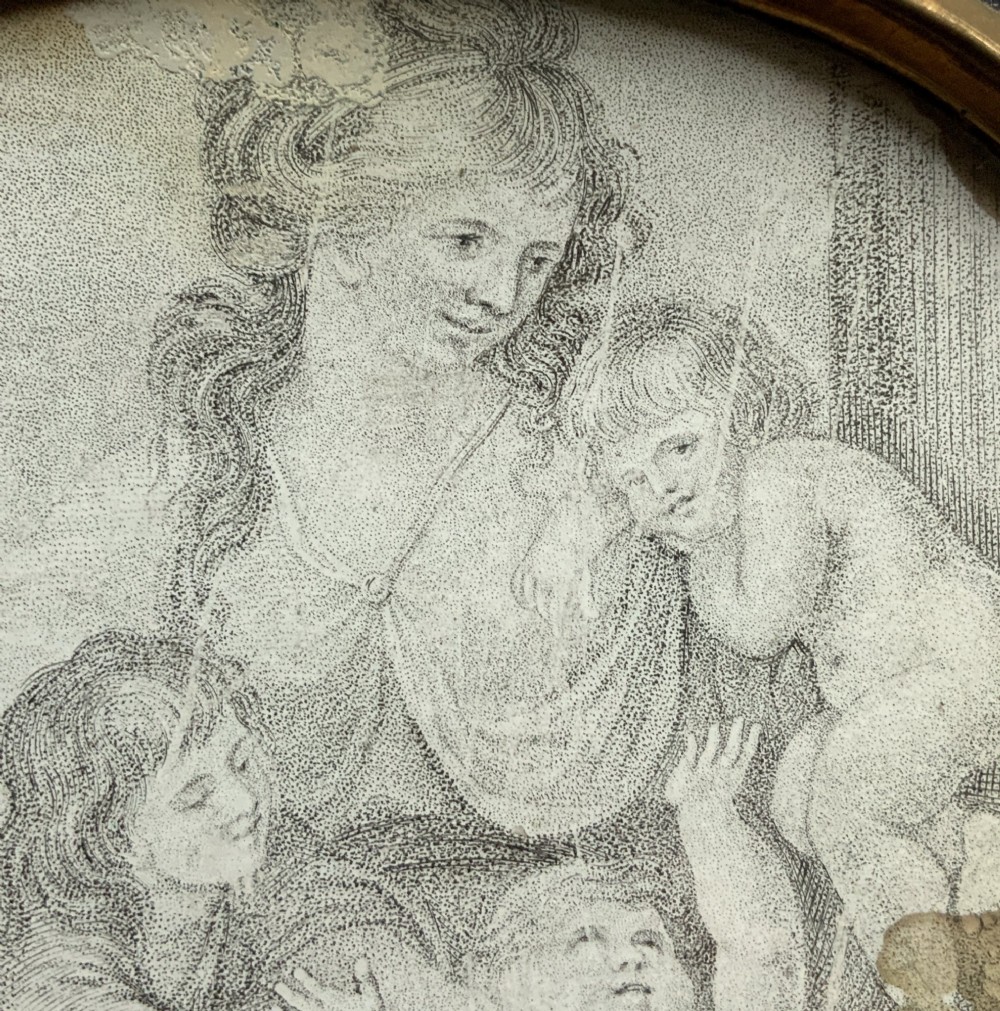 18th Century Georgian Miniature Pen and Ink Quartet Portrait Drawing Ebony Frame View IX