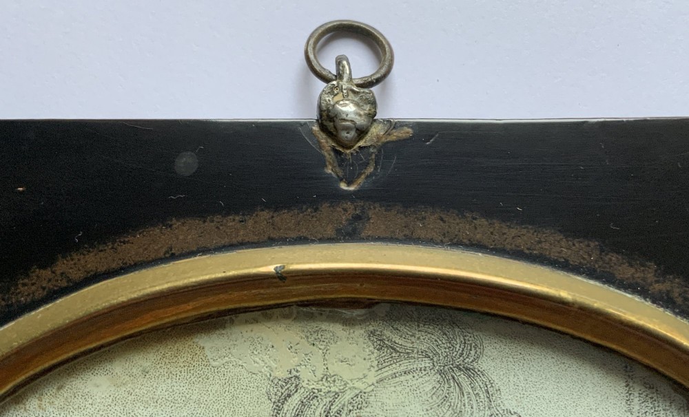 18th Century Georgian Miniature Pen and Ink Quartet Portrait Drawing Ebony Frame View X