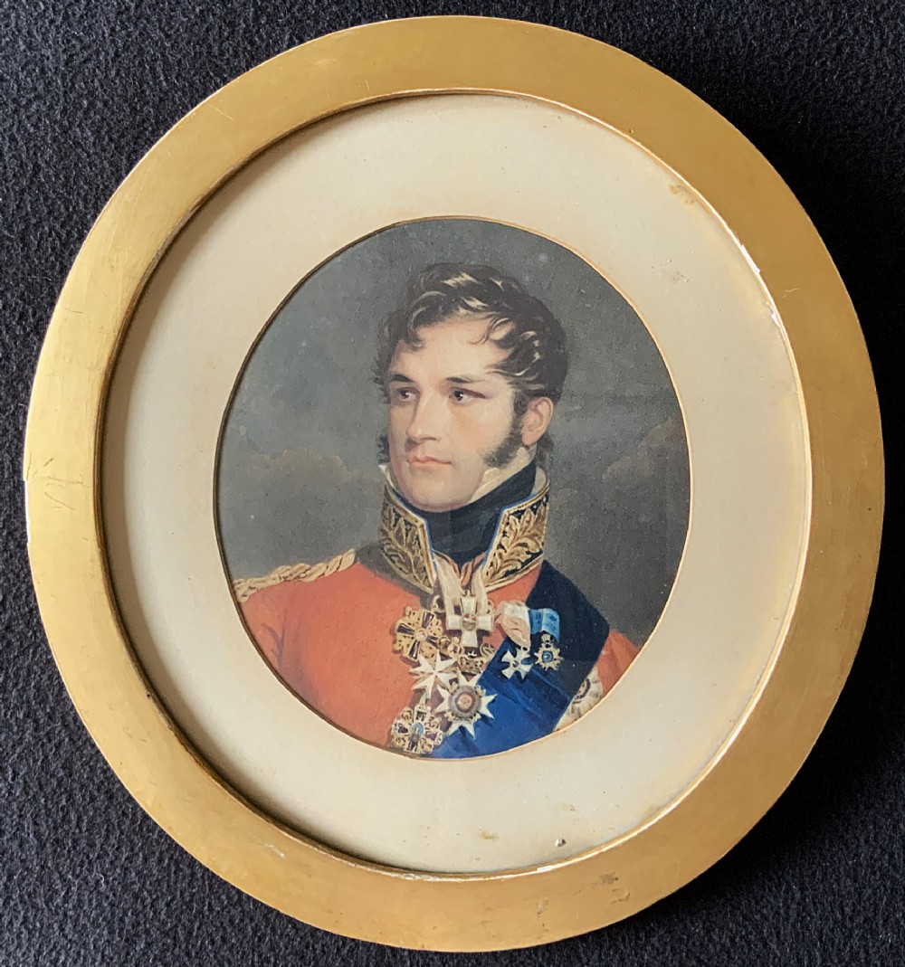 Miniature Antique Portrait of a Prince c. 1840 Hand-Coloured Mezzotint (1of2)