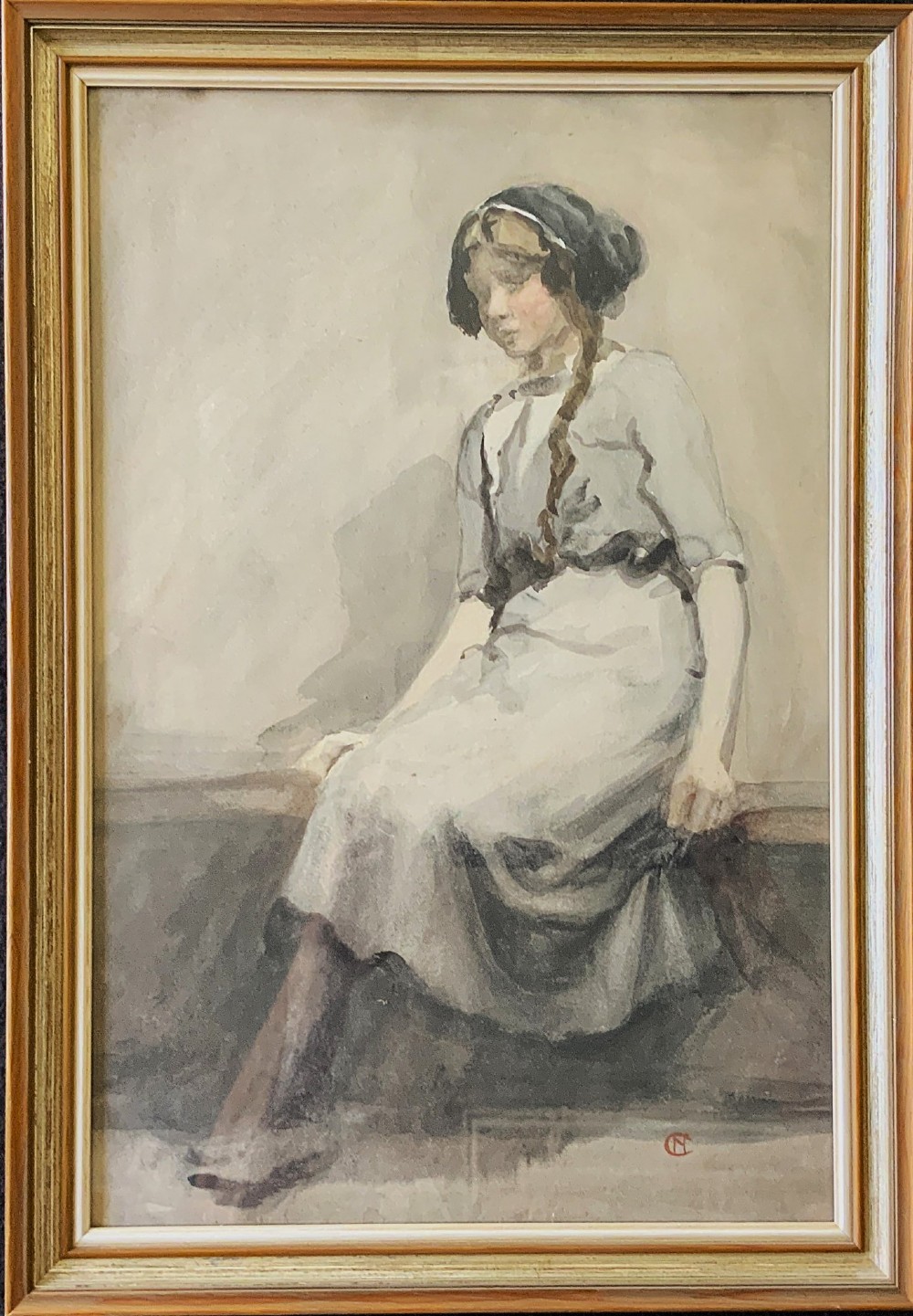 A Phenomenal French Portrait Painting Watercolour & Wash Circa 1900 Antique