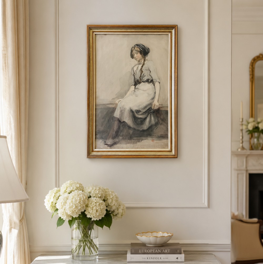 A Phenomenal French Portrait Painting Watercolour & Wash Circa 1900 Antique View II
