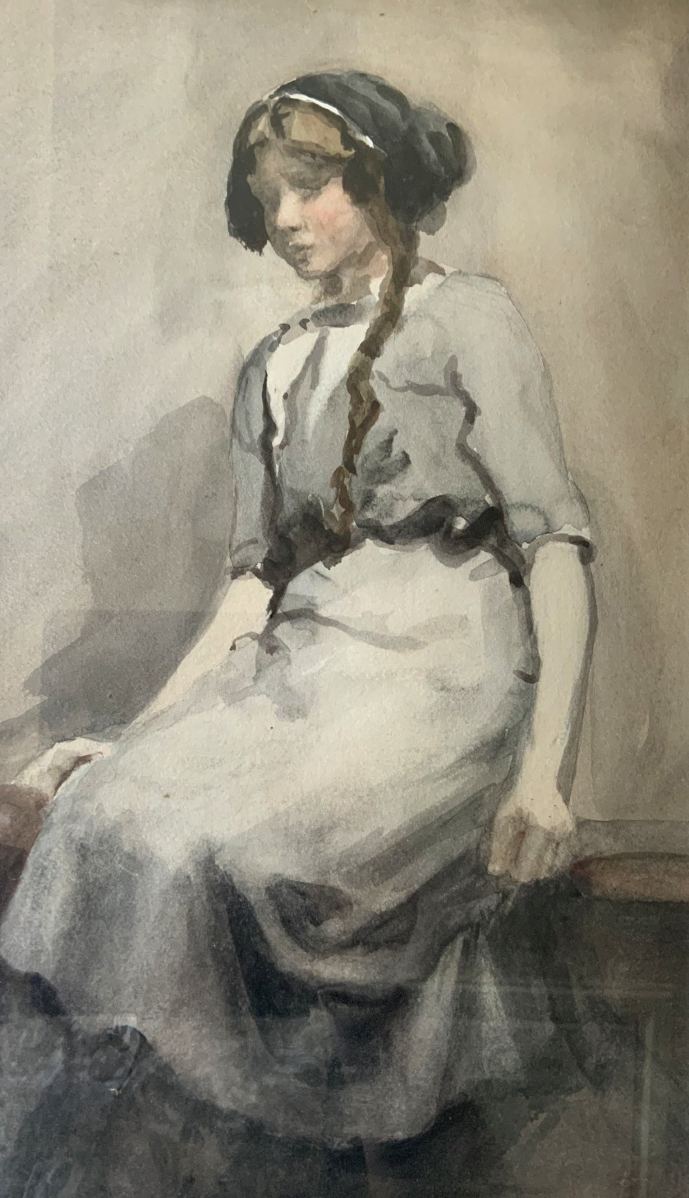 A Phenomenal French Portrait Painting Watercolour & Wash Circa 1900 Antique View V