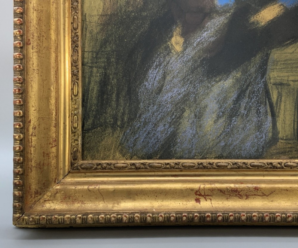A framed limited-edition portrait print depicting a seated woman in a blue top and dark shawl, housed within a wide gilt decorative frame. View VIII