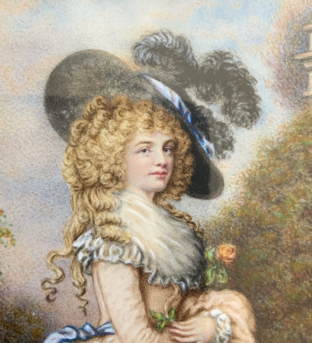 Miniature Antique Portrait Painting Duchess of Devonshire Immaculate Original View IV