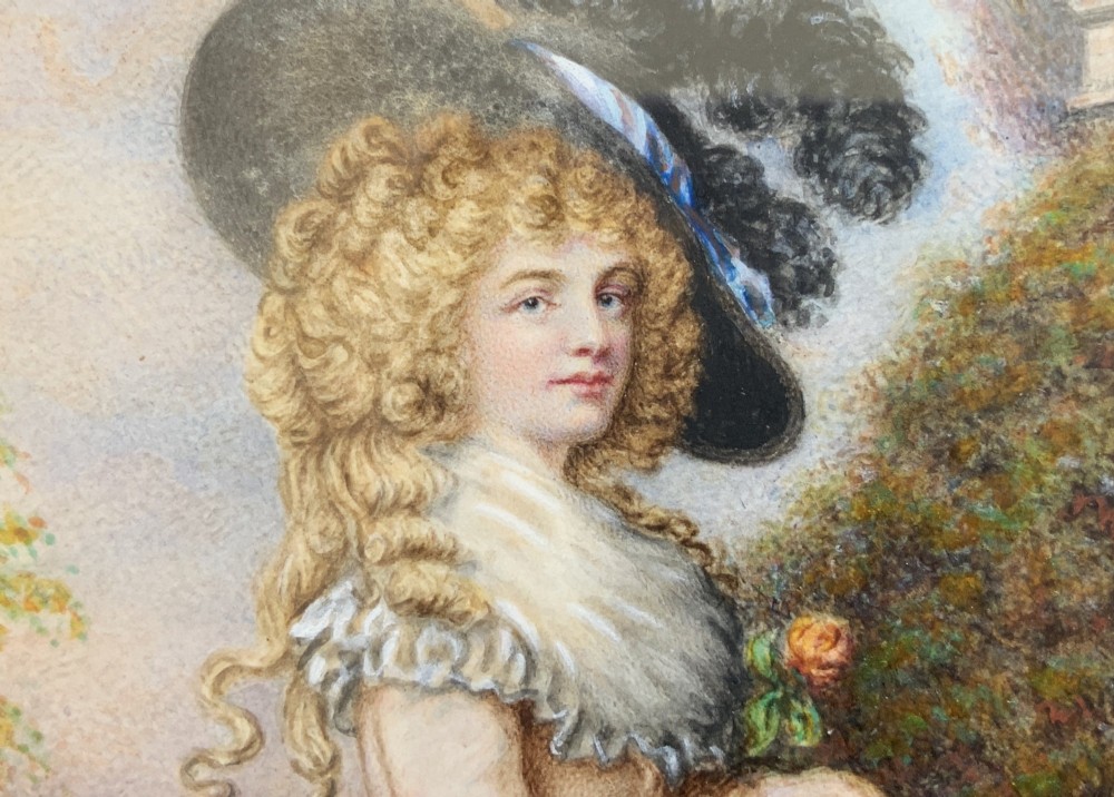 Miniature Antique Portrait Painting Duchess of Devonshire Immaculate Original View VIII