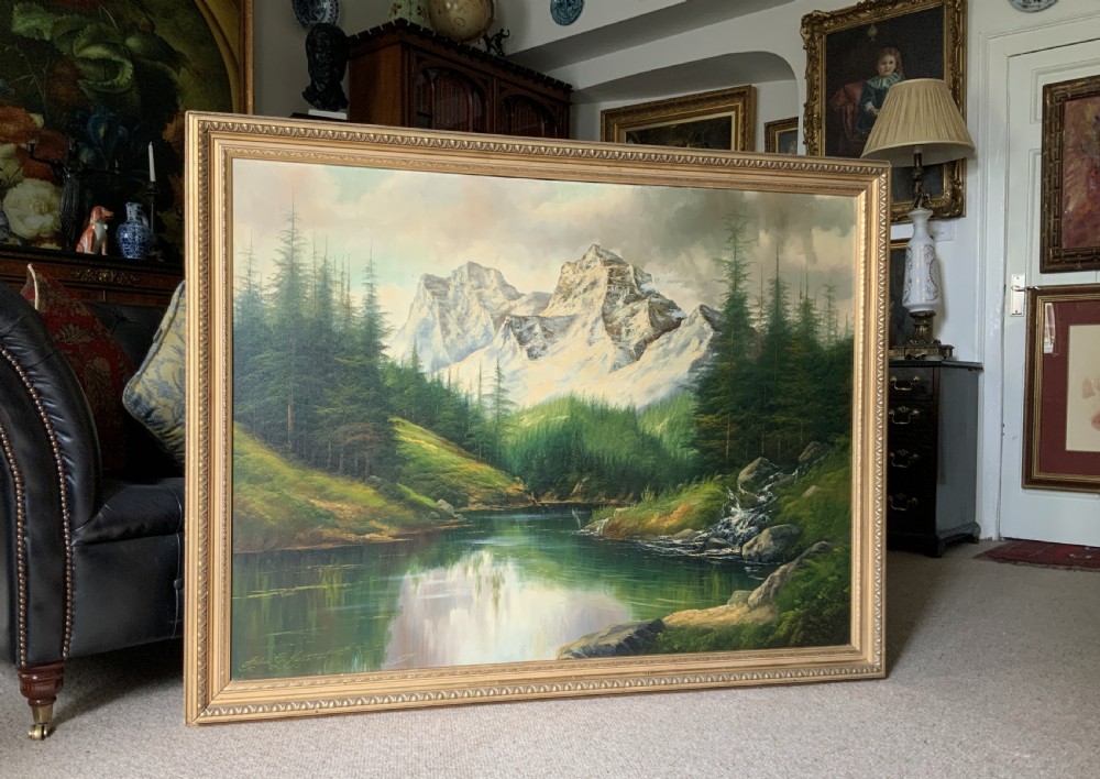 Large Scottish Highland Landscape Oil Painting Vintage Antique by Andrew Kurtis View II