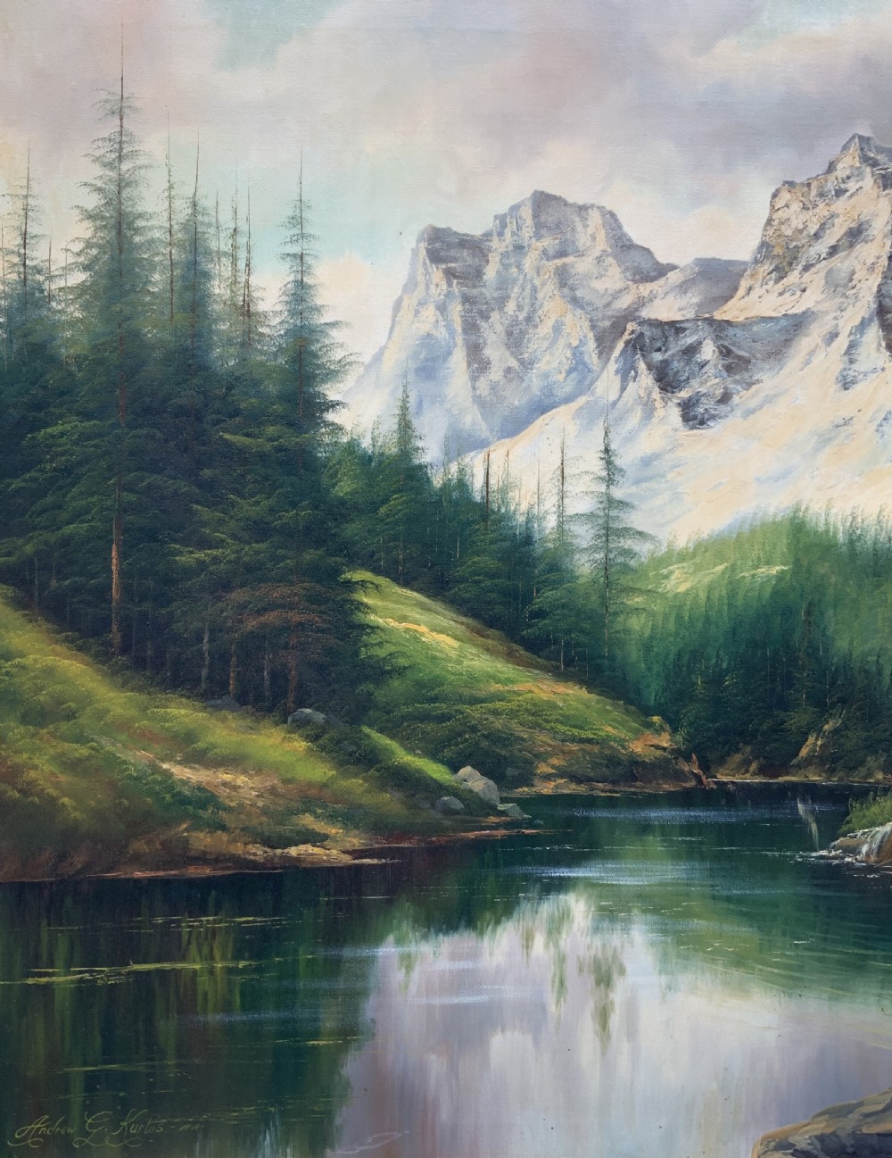 Large Scottish Highland Landscape Oil Painting Vintage Antique by Andrew Kurtis View VI