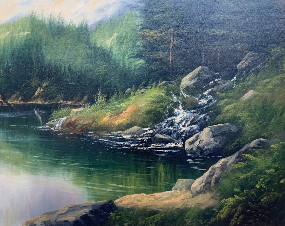 Large Scottish Highland Landscape Oil Painting Vintage Antique by Andrew Kurtis View IX
