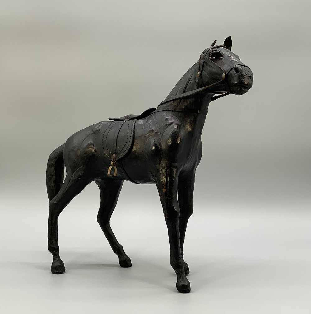 Liberty & Co Style Leather-Bound Horse Sculpture Statue Mid-Century Vintage