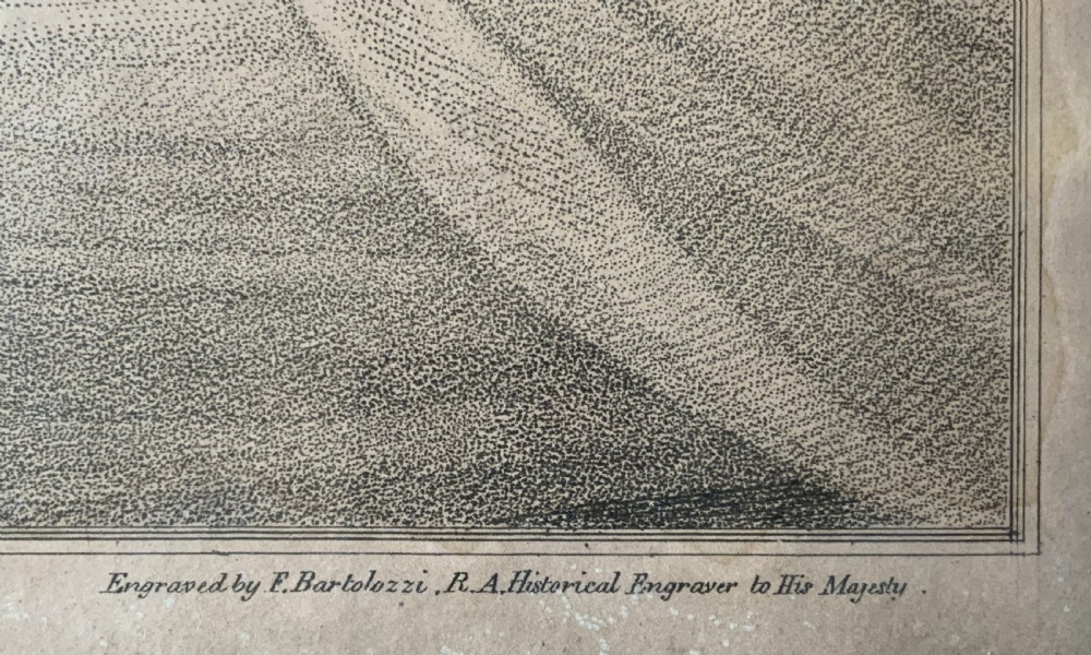 An 18th-century framed portrait engraving of Queen Jane Seymour after a drawing by Hans Holbein, set within a slender gilded wood frame. View XII