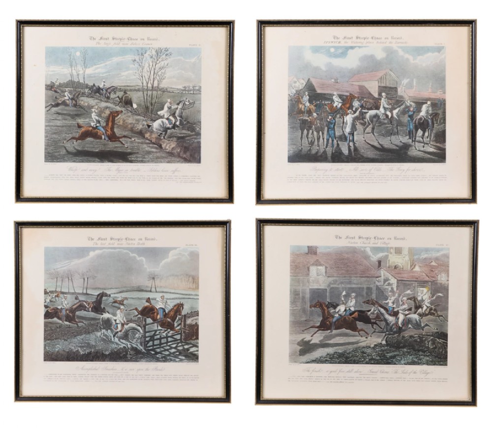 Set of 4 Antique Sporting Engravings 19th-Century Hand-Coloured Horse Riding