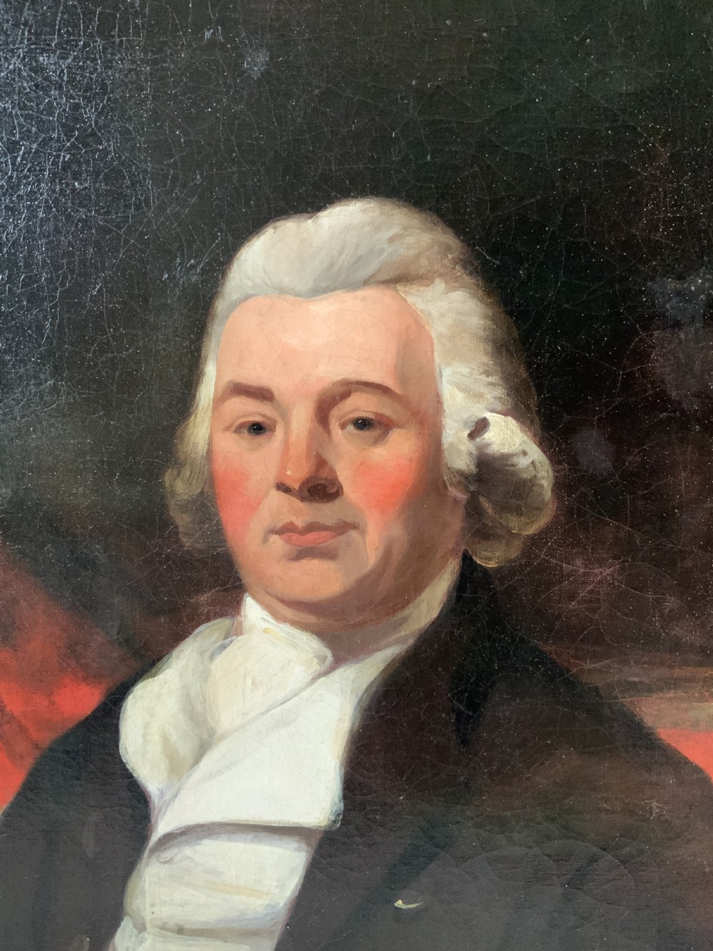 An antique oil painting on canvas depicting a gentleman in Georgian attire within an ornate gilt frame. View VIII
