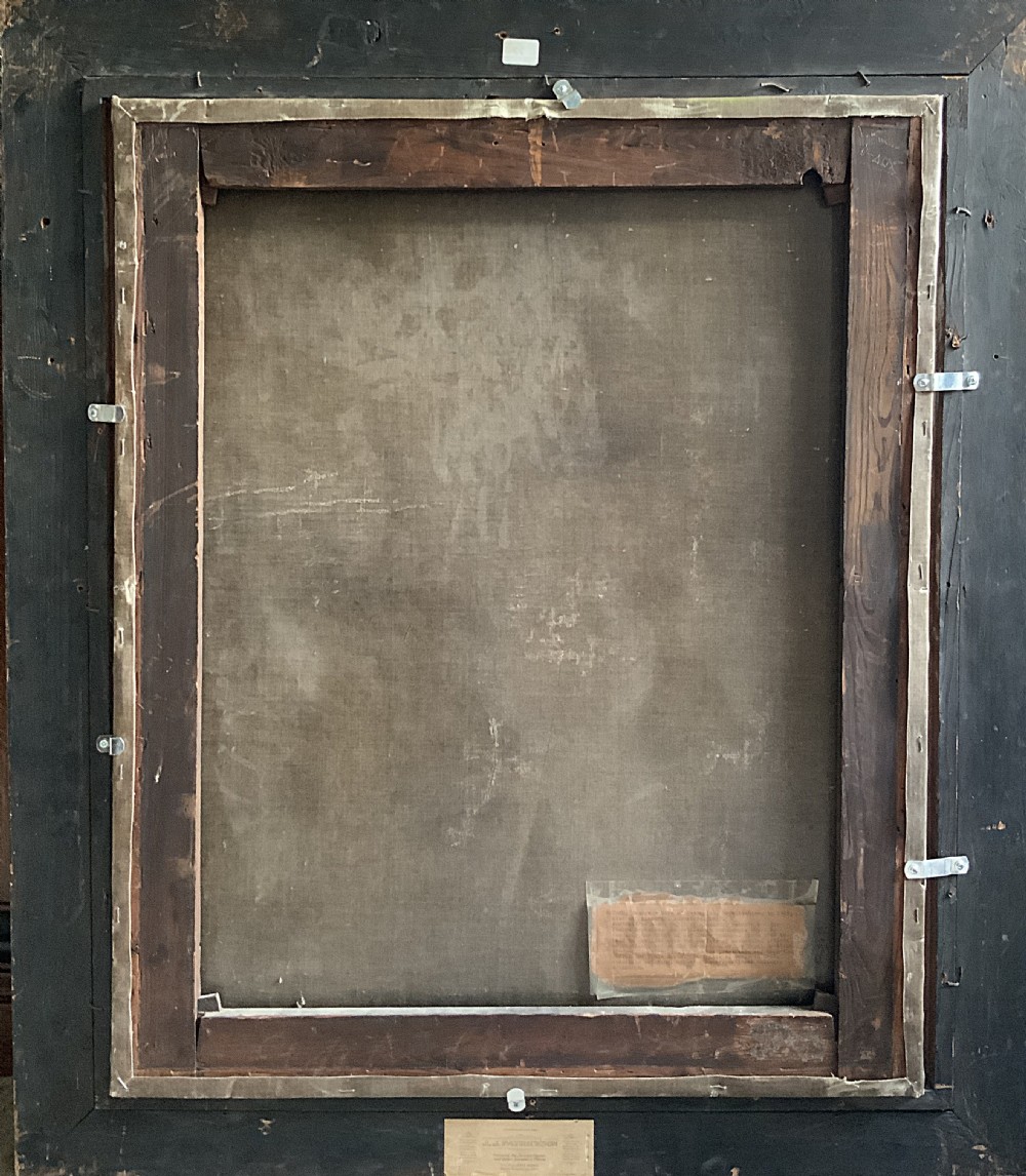 An antique oil painting on canvas depicting a gentleman in Georgian attire within an ornate gilt frame. View X