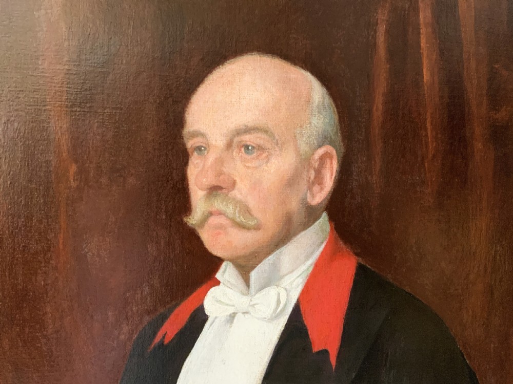 An antique oil painting depicting a military officer in formal dress uniform with medals, housed inside an ornate gilded wooden frame. View IX