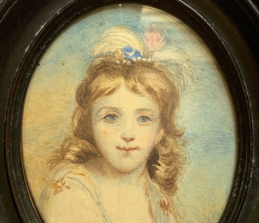 Miniature Georgian Portrait Painting Antique Watercolour Female Beauty c. 1820 View V